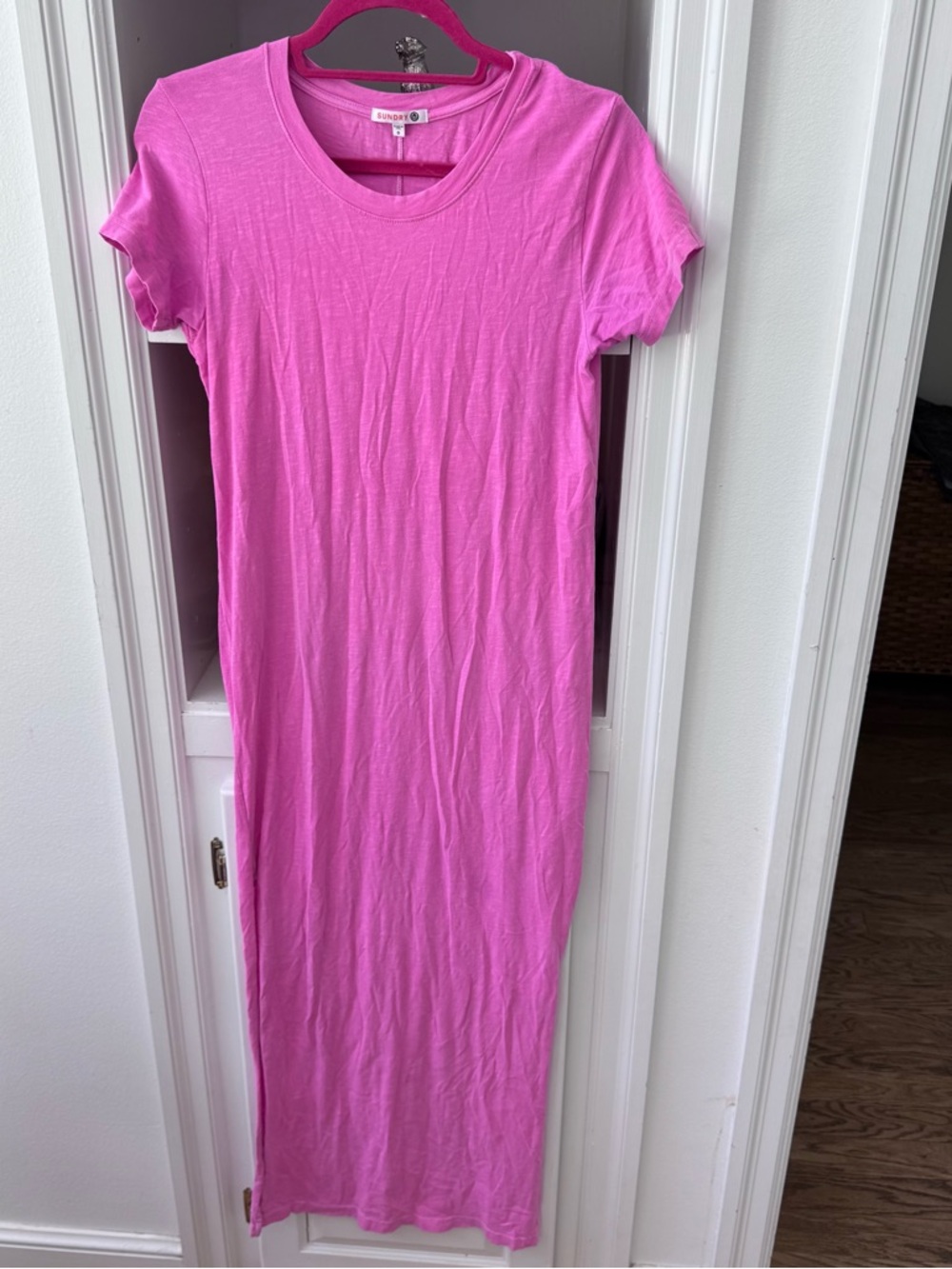 Sundry Bright Pink Maxi T-Shirt Dress